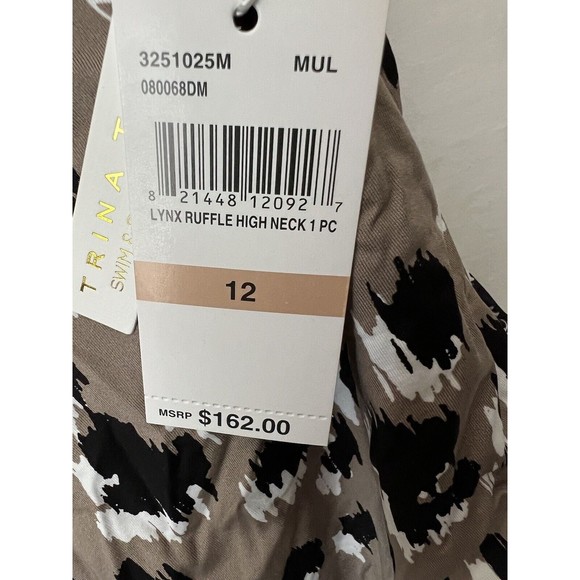 Trina Turk NWT Lynx Ruffle High Neck Reversible 1 Piece Bathing Suit size 12 - Picture 7 of 9